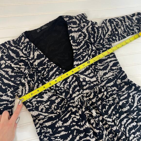 Zara Black Print V-Neck Ruffled Long Sleeve Mini Dress Size M - Picture 5 of 6